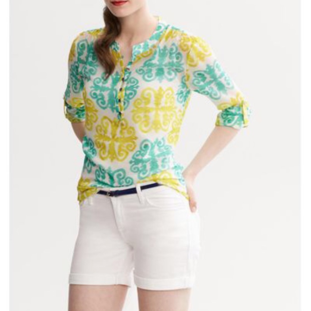 Banana Republic Milly Collection Patterned White Sheer Shirt